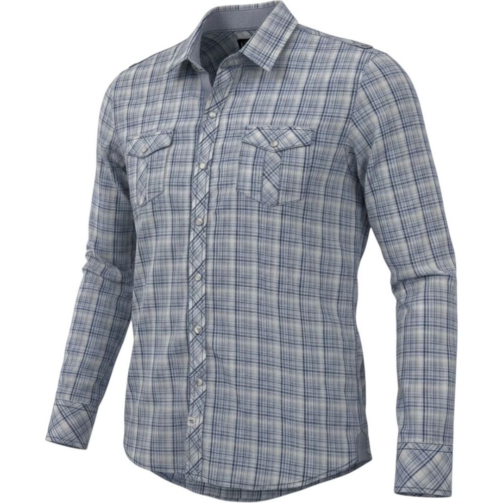 7 Diamonds Plaid Snap Button Shirt Mens M Blue White Western Epaulettes Cotton
